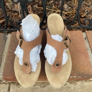 Sam & Libby Italian Leather Thong Cork Heel Shoes